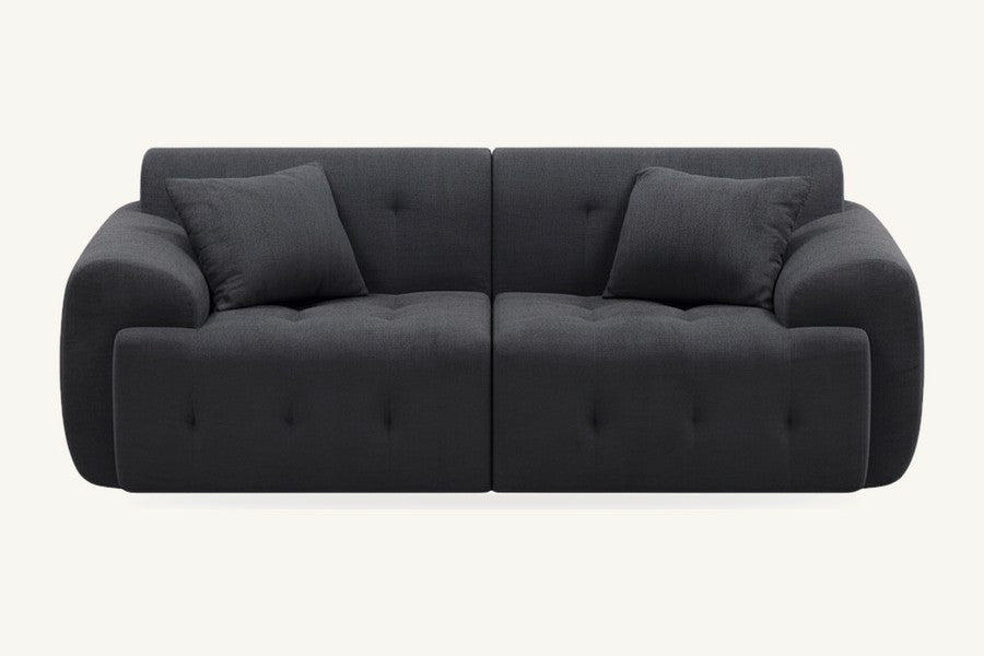 Pastille canapé 2 places en velours capitonné, coloris anthracite