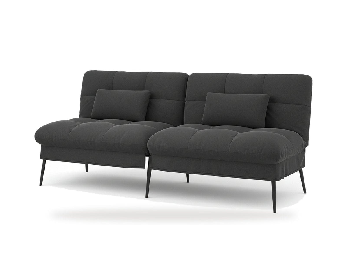 Canapé convertible en velours, coloris gris anthracite, vue de trois quarts avant sur fond blanc