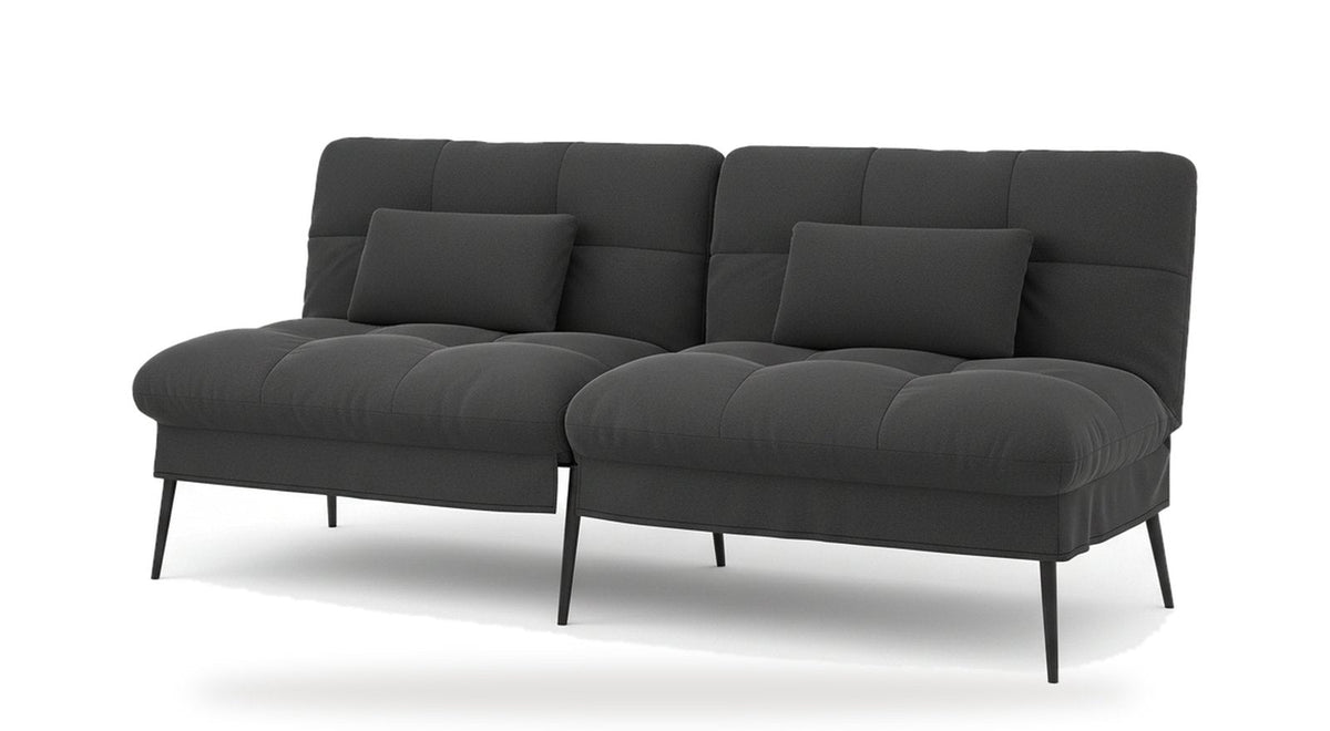 Canapé convertible en velours, coloris gris anthracite, vue de trois quarts avant sur fond blanc