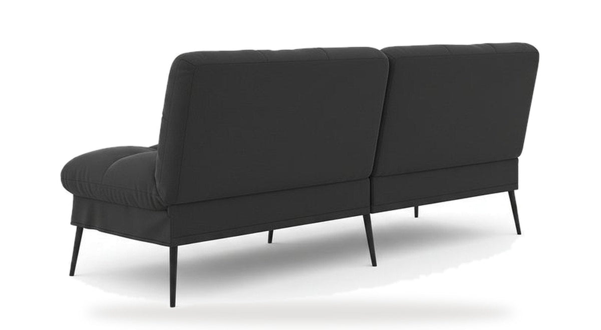 Canapé convertible en velours, coloris gris anthracite, vue de trois quarts arrière sur fond blanc