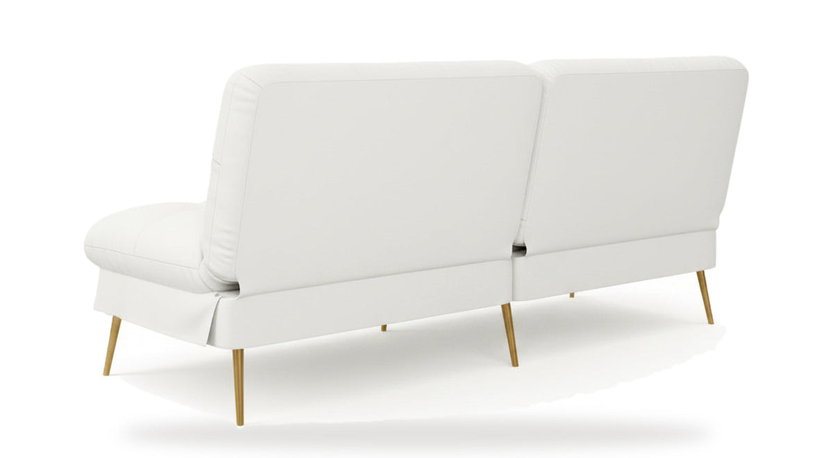 Canapé convertible en bouclette, coloris blanc, vue de trois quarts arrière sur fond blanc