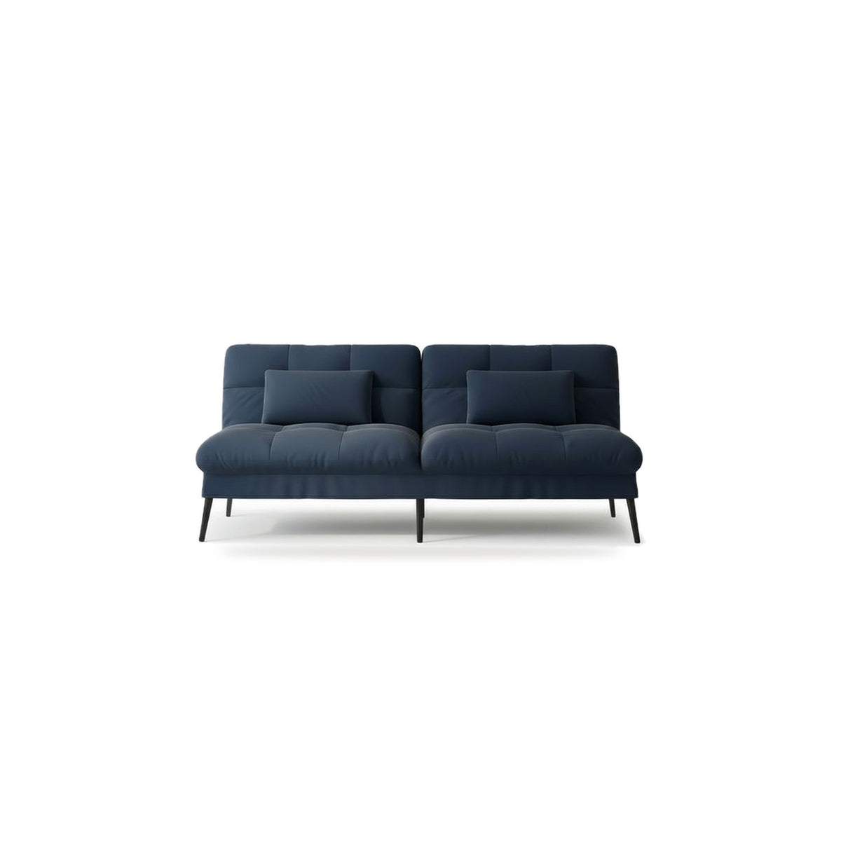 Canapé convertible en velours, coloris bleu profond, vue de face sur fond blanc