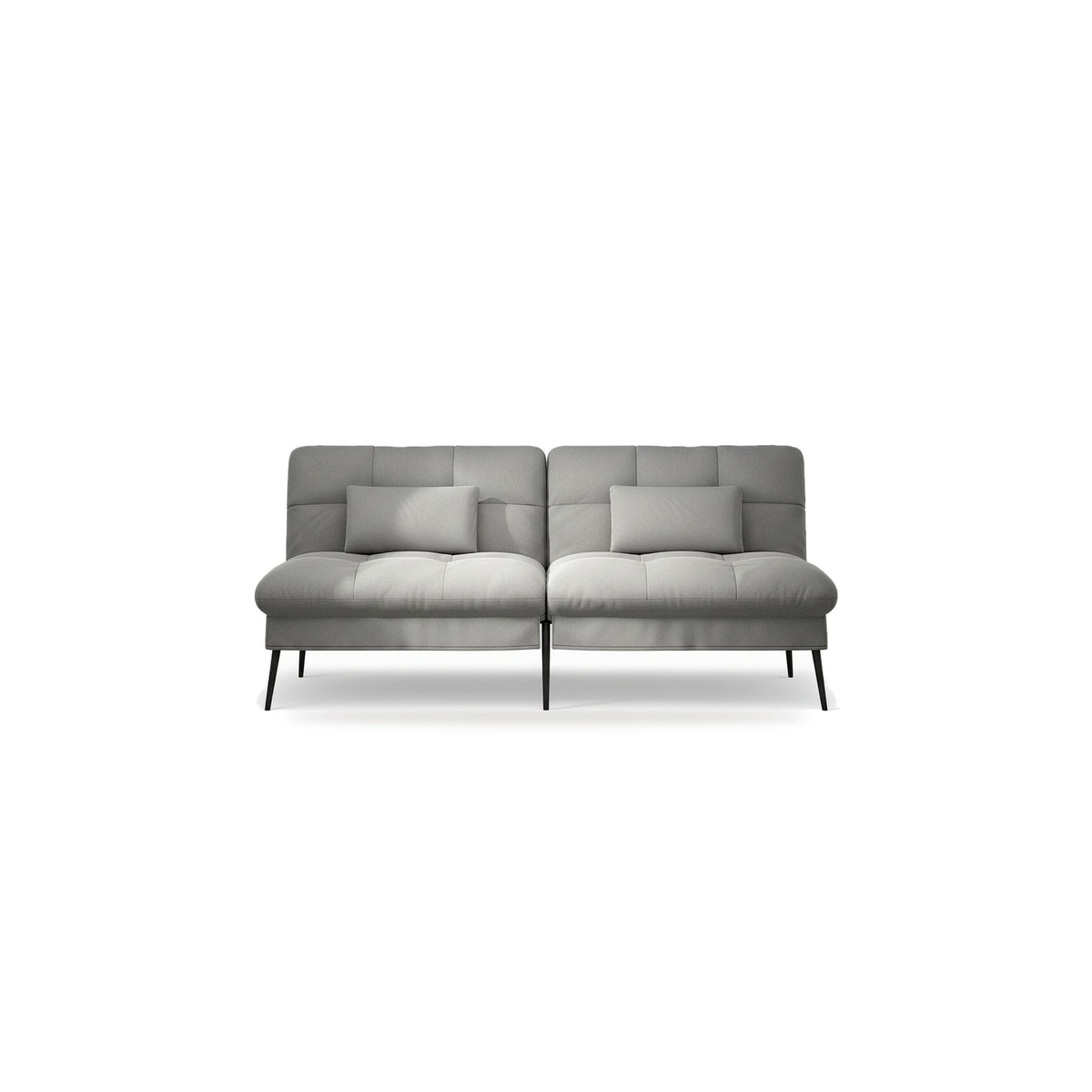 Canapé convertible en velours, coloris gris clair, vue de face sur fond blanc