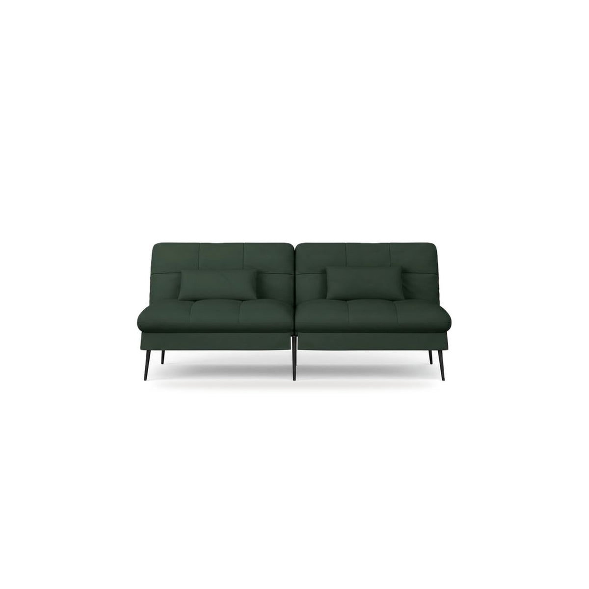 Canapé convertible en velours, coloris vert profond, vue de face sur fond blanc