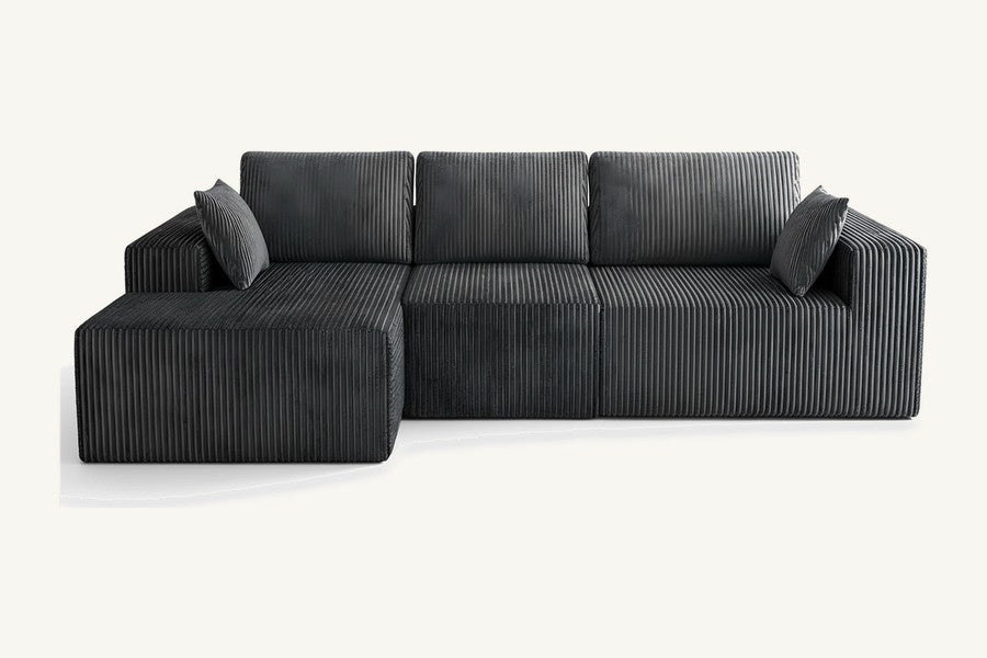 Pastille canapé d'angle modulable en L en velours côtelé, coloris anthracite
