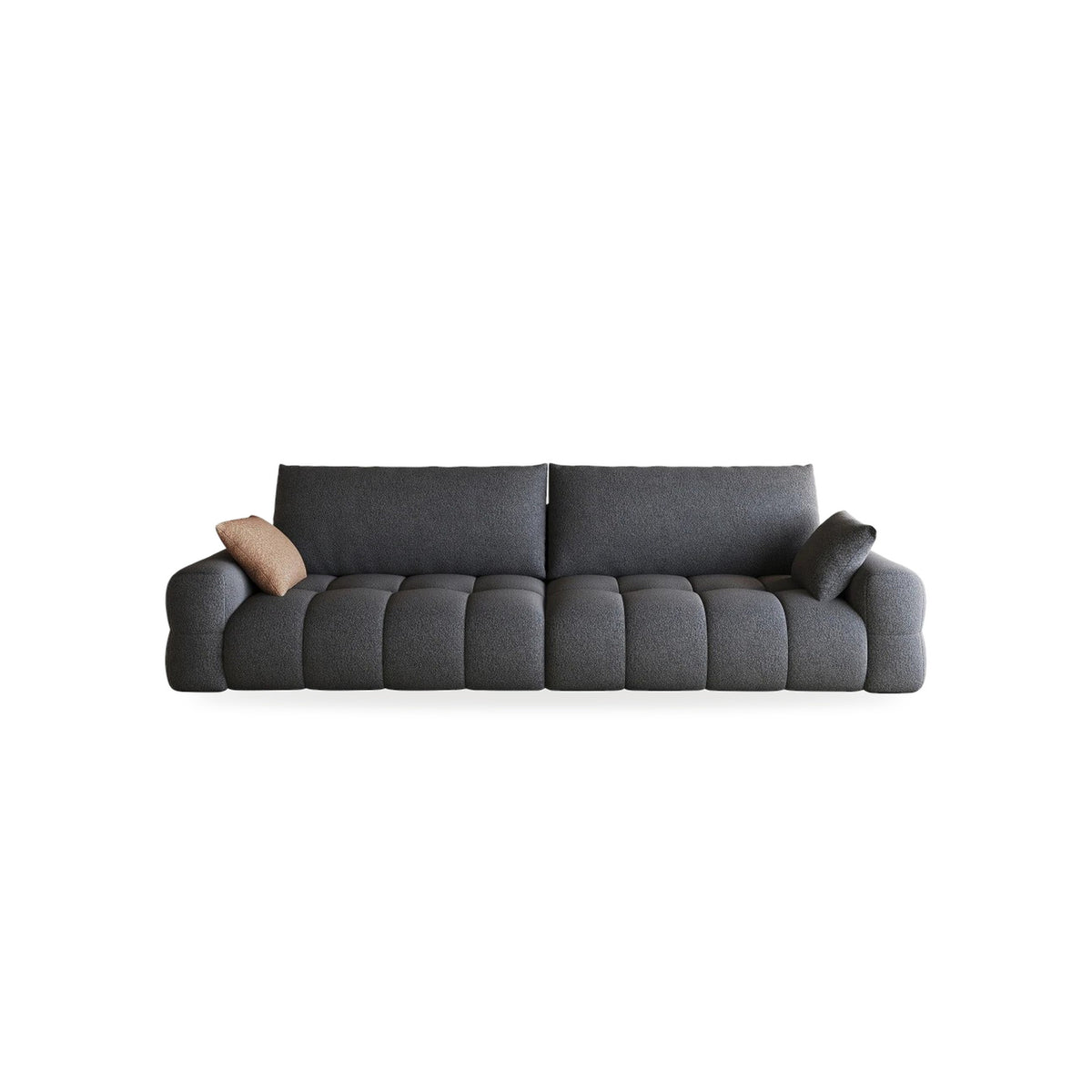 Grand canapé bouclette 3 places anthracite, collection Cumulo, de face, sur fond blanc