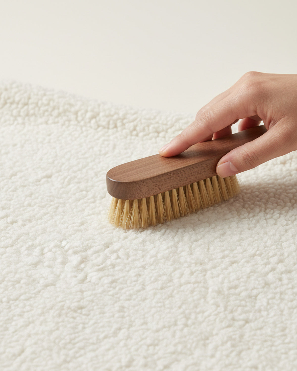 Brosse à soies naturelles sur un tissu bouclé crème