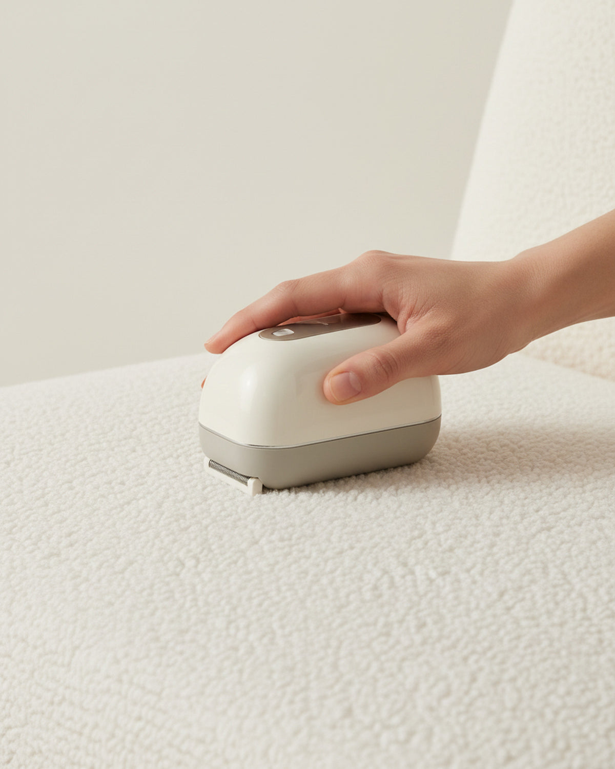 Rasoir à bouloches passé à plat sur le tissu bouclé