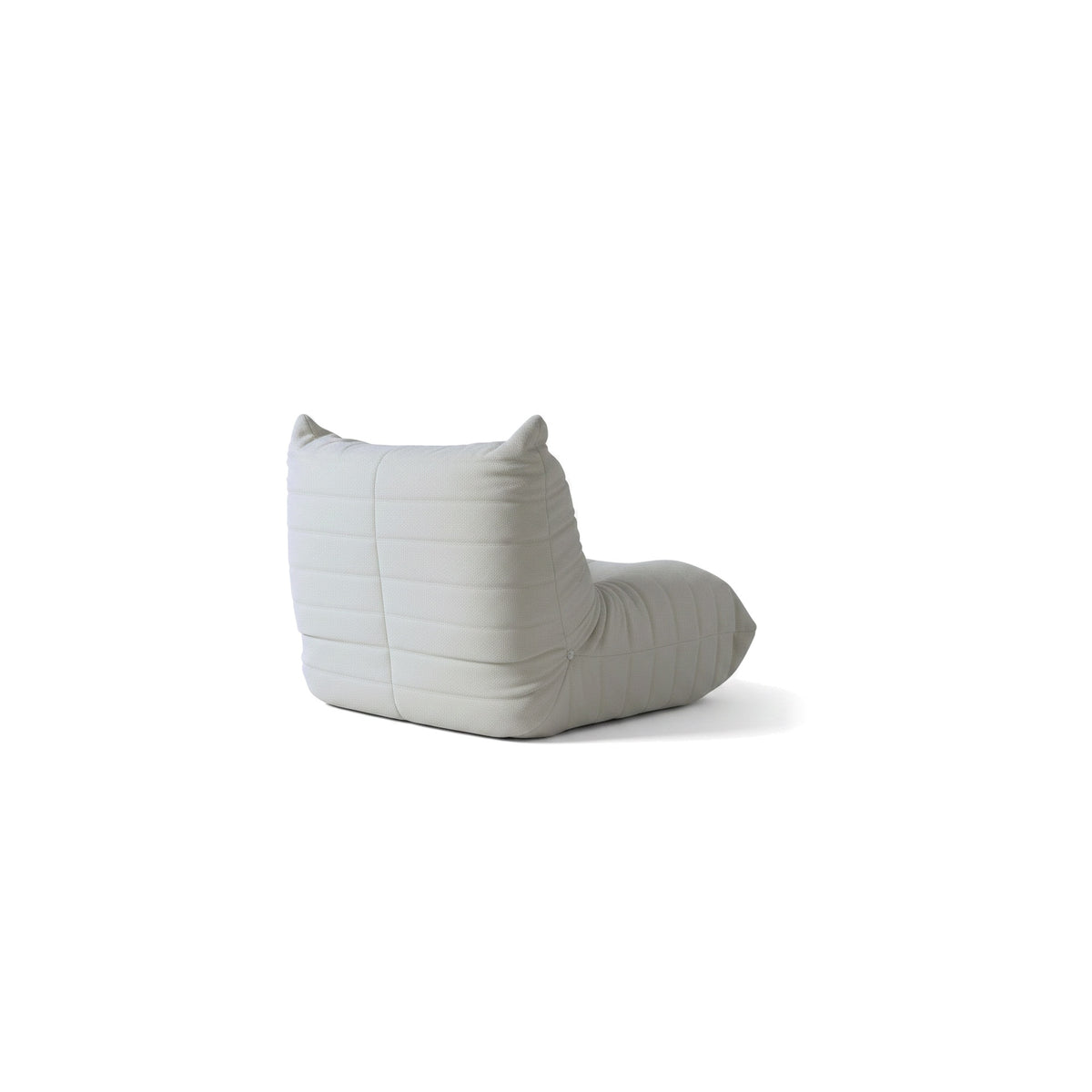 Fauteuil bas modulable, velours teddy blanc écru, vue de trois quarts arrière
