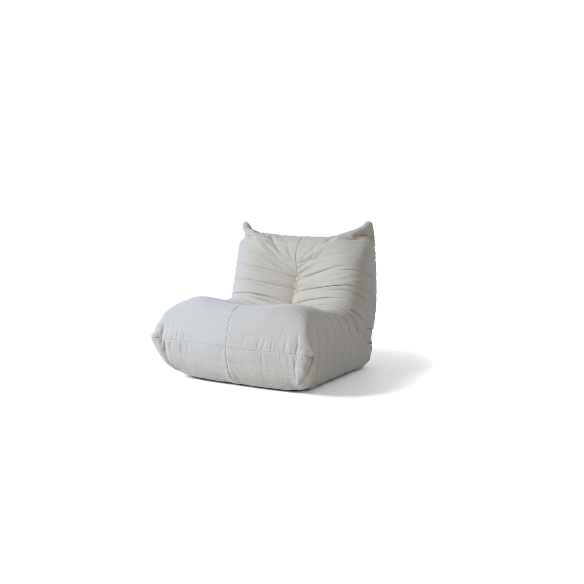 Fauteuil bas modulable, velours teddy blanc écru, vue de trois quarts avant
