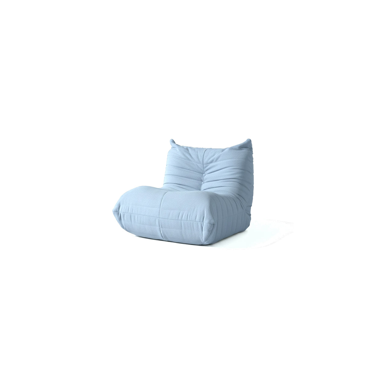 Fauteuil bas modulable, velours teddy bleu ciel, vue de trois quarts avant