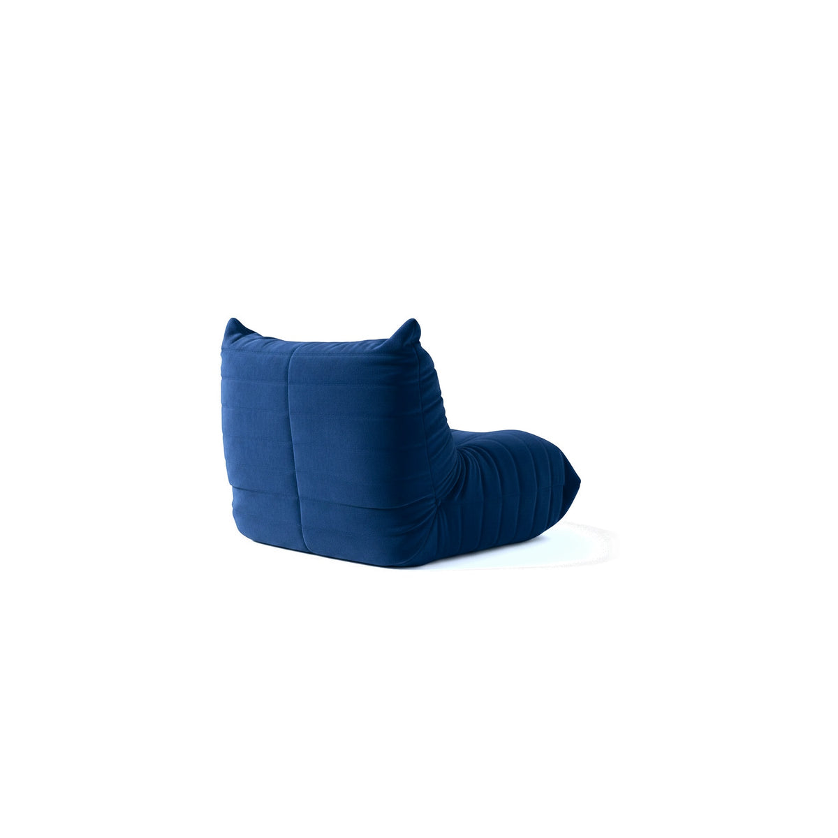 Fauteuil bas modulable, velours teddy bleu marine, vue de trois quarts arrière