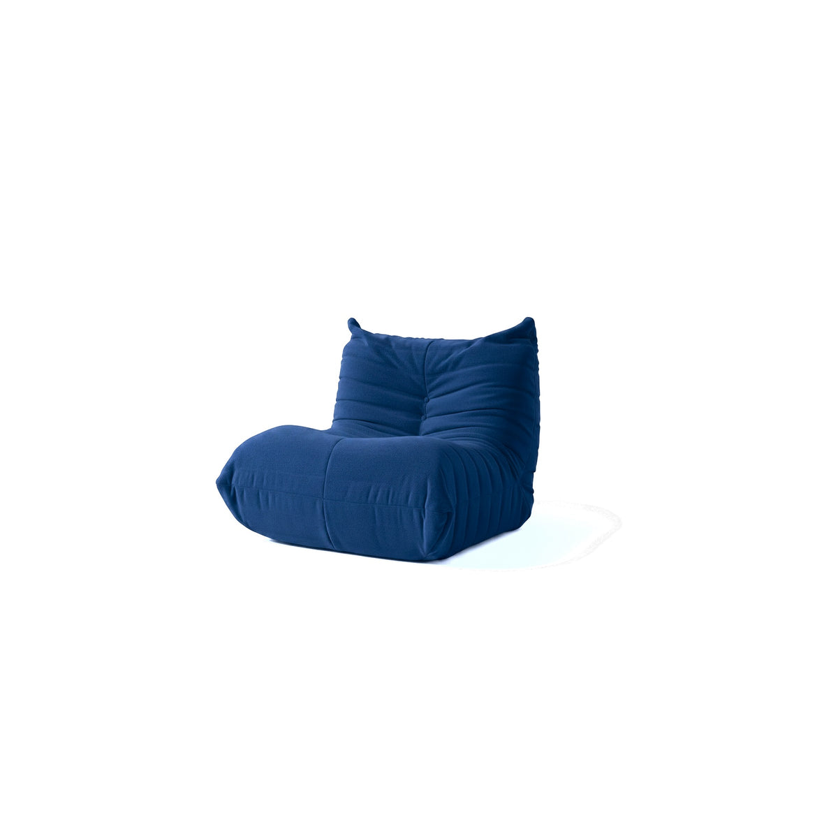 Fauteuil bas modulable, velours teddy bleu marine, vue de trois quarts avant