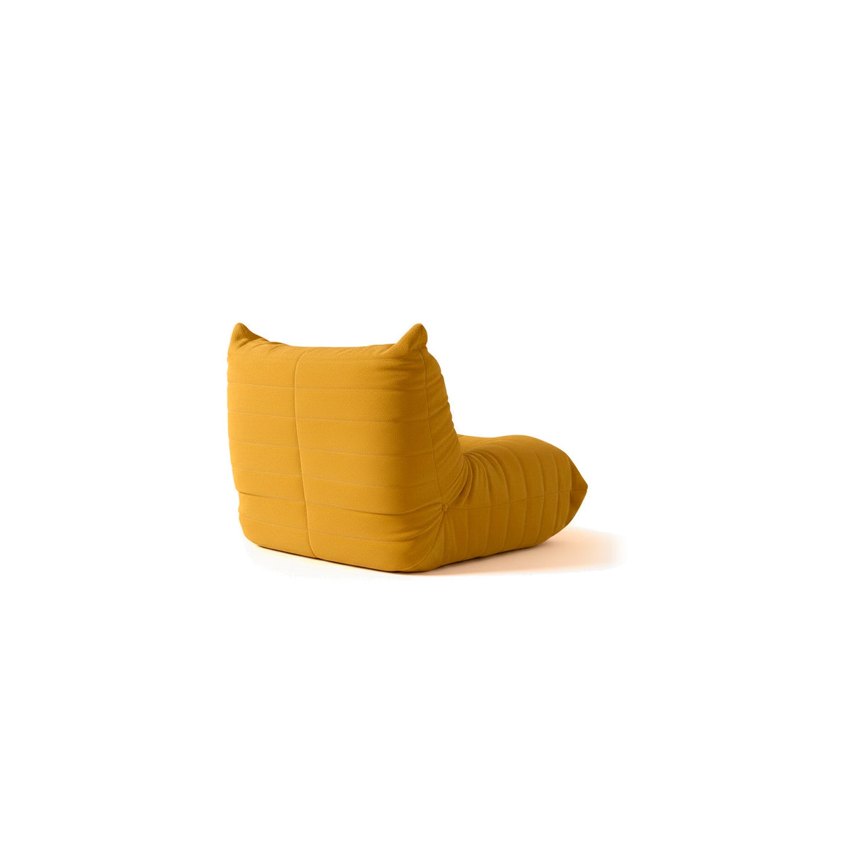 Fauteuil bas modulable, velours teddy jaune moutarde, vue de trois quarts arrière
