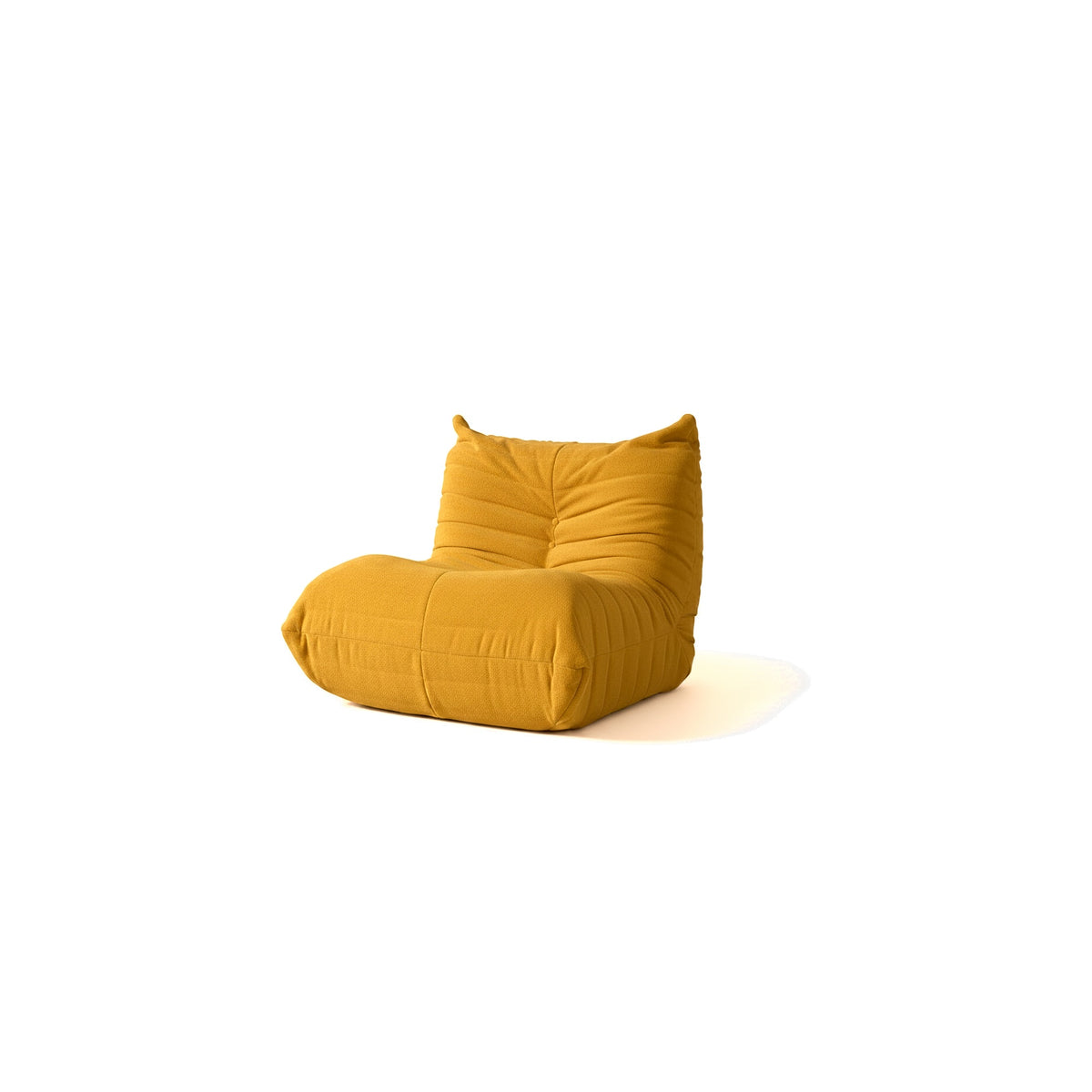 Fauteuil bas modulable, velours teddy jaune moutarde, vue de trois quarts avant