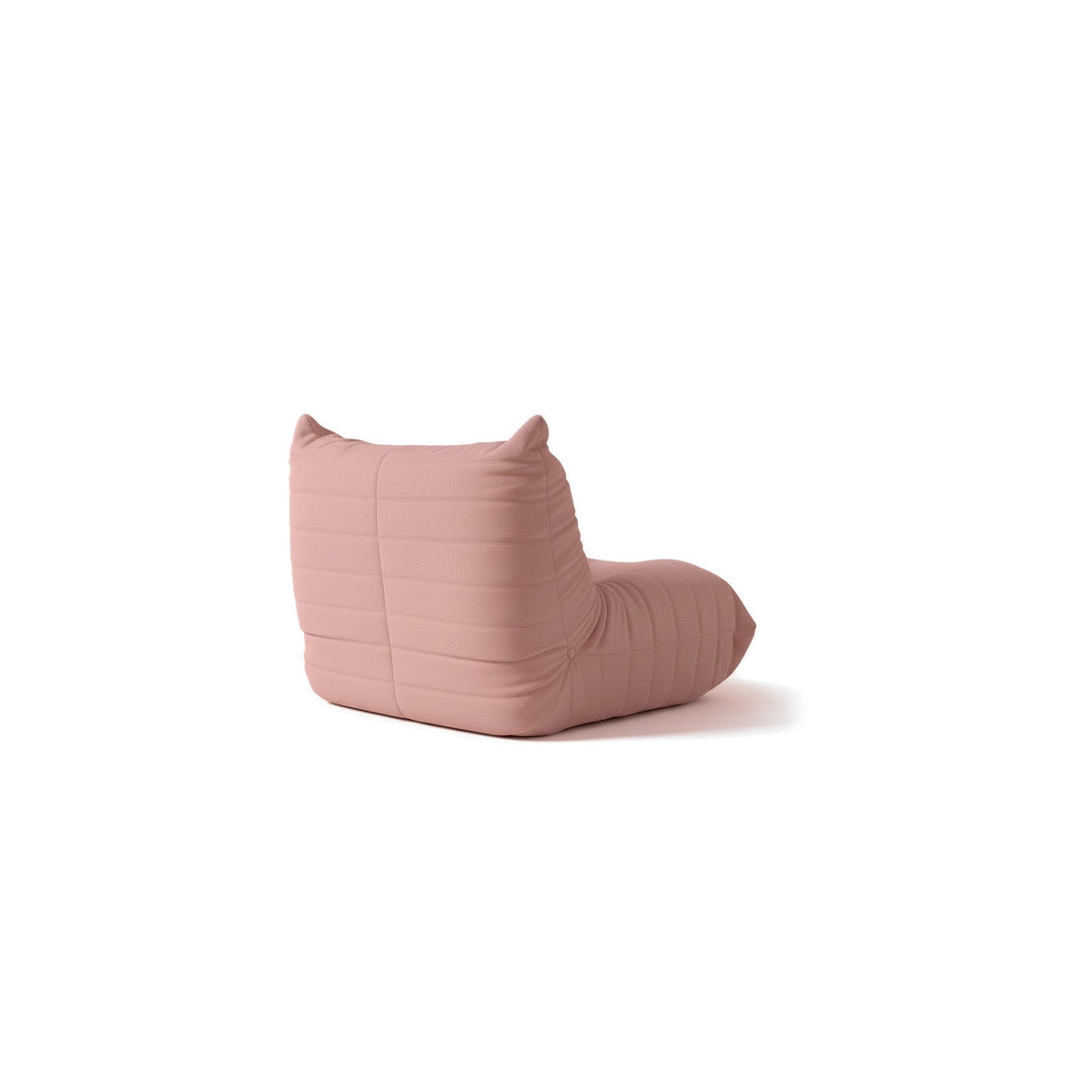 Fauteuil bas modulable, velours teddy rose poudré, vue de trois quarts arrière
