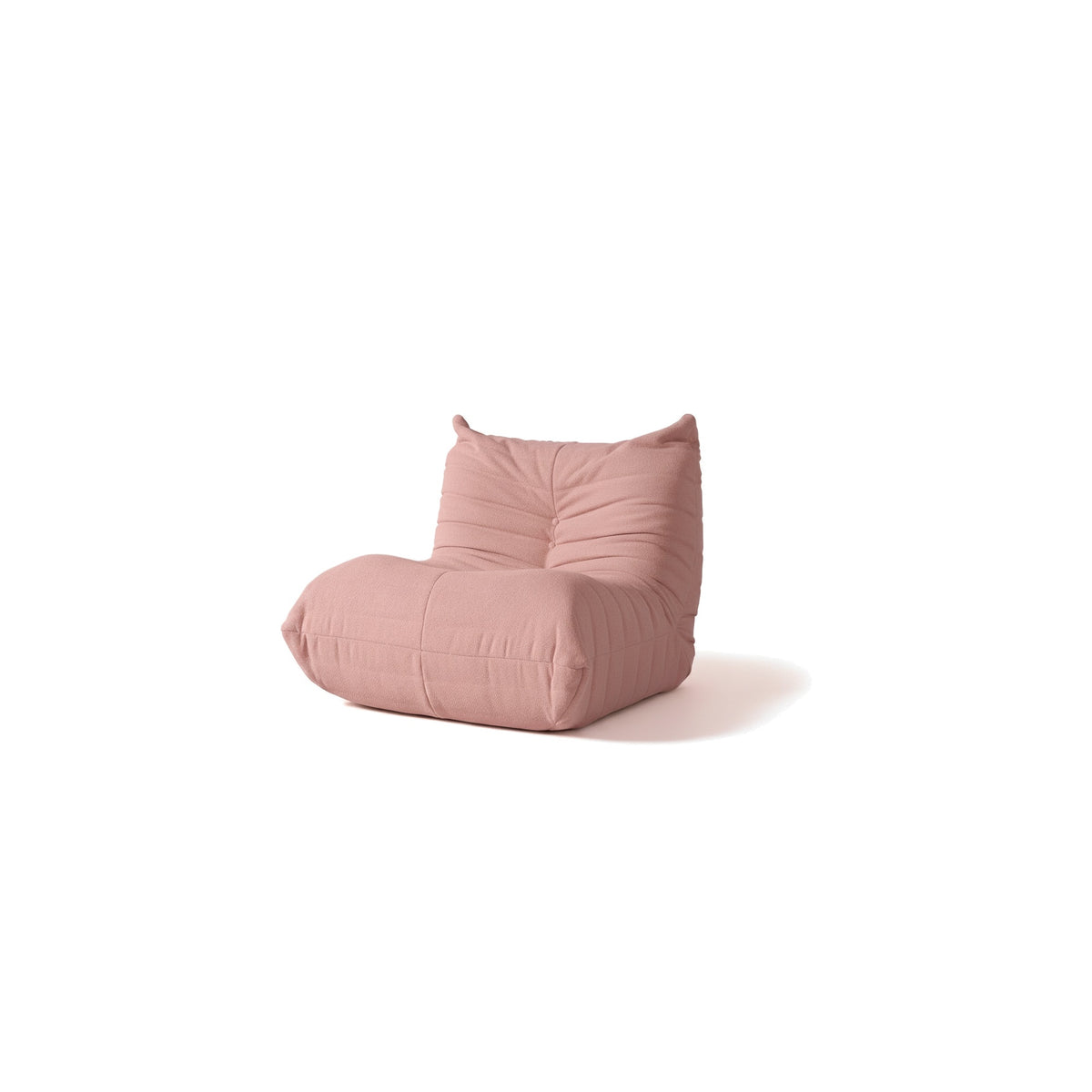 Fauteuil bas modulable, velours teddy rose poudré, vue de trois quarts avant