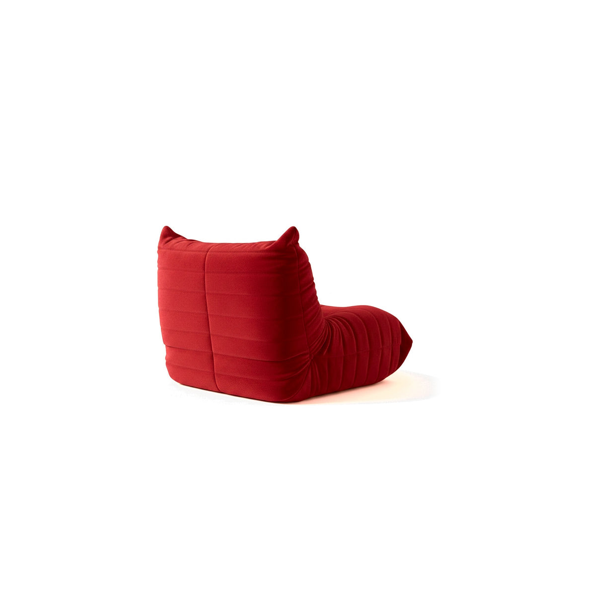Fauteuil bas modulable, velours teddy rouge carmin, vue de trois quarts arrière