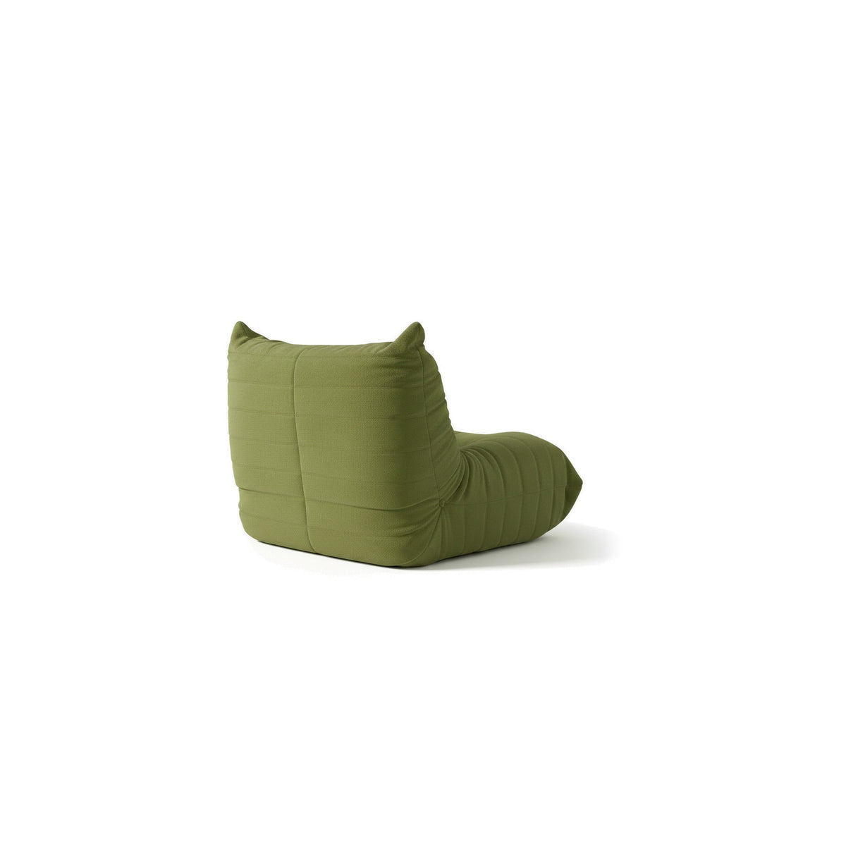 Fauteuil bas modulable, velours teddy vert olive, vue de trois quarts arrière