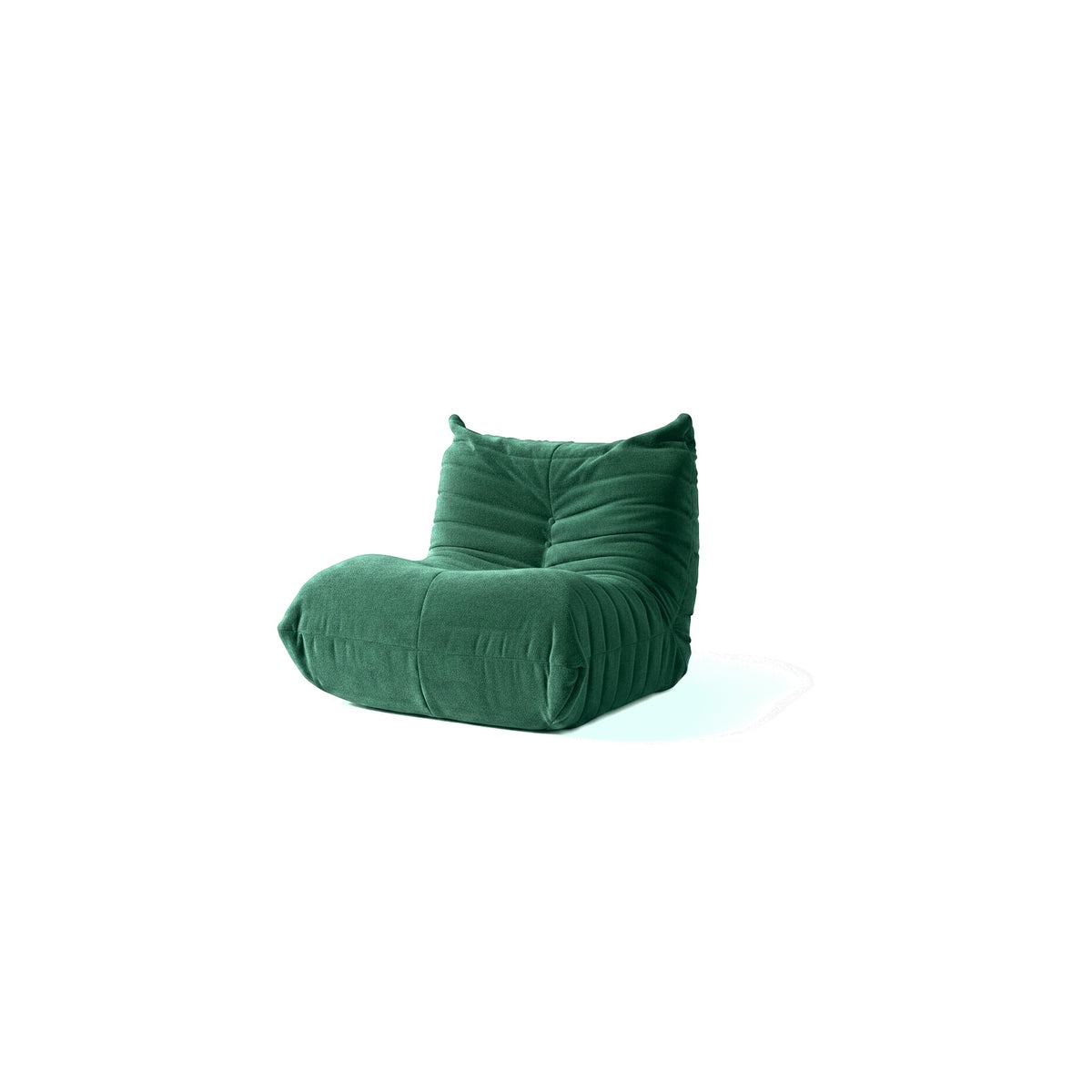 Fauteuil bas modulable, velours teddy vert sapin, vue de trois quarts avant