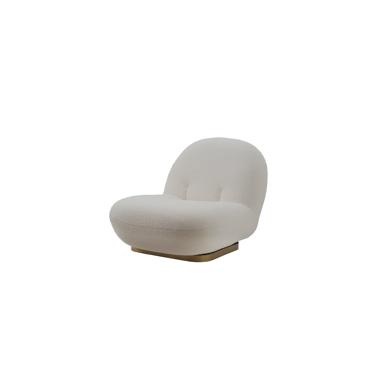 Fauteuil nuage pivotant 360 en tissu bouclette blanc écru, vue de trois quarts avant