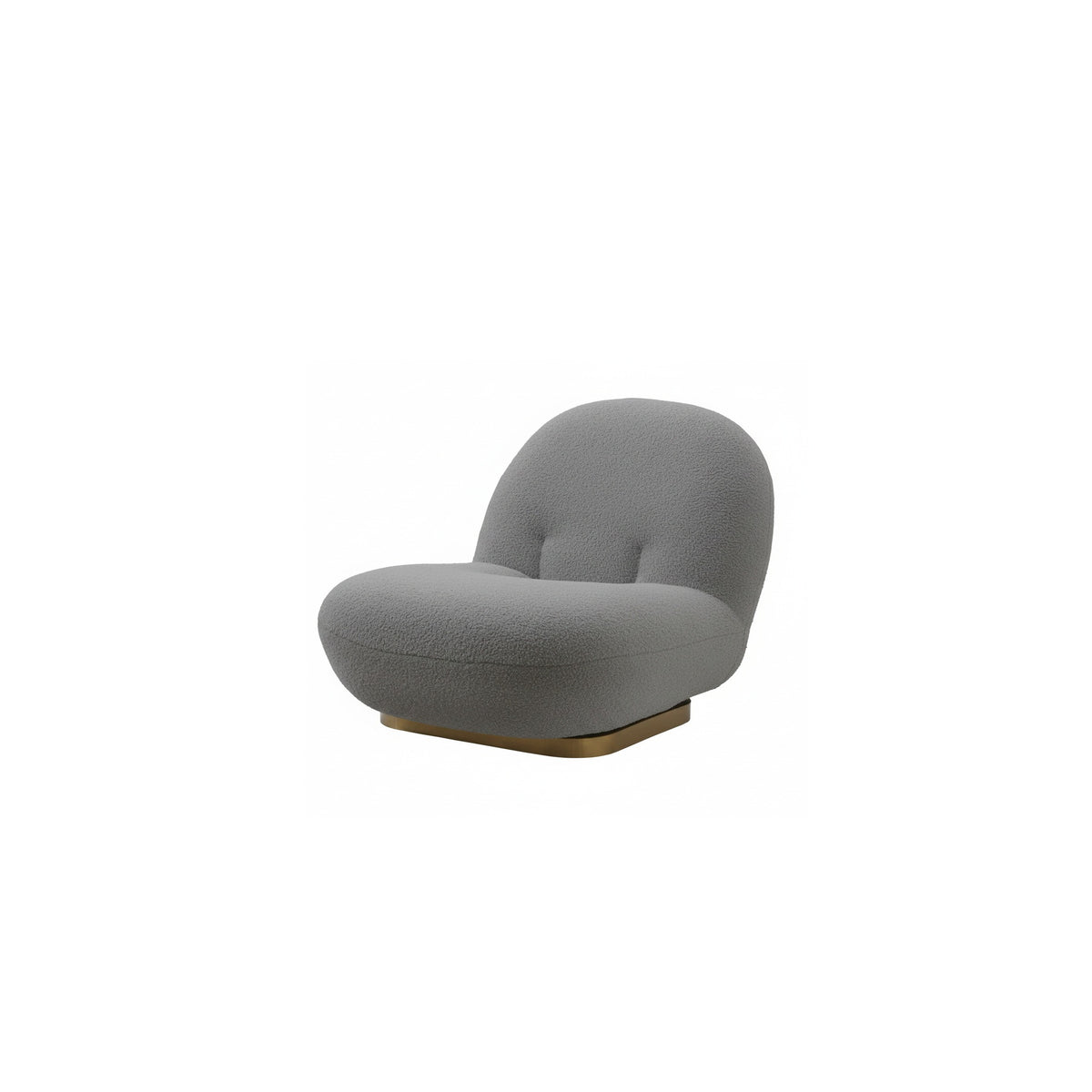 Fauteuil nuage pivotant 360 en tissu bouclette gris colombe, vue de trois quarts avant