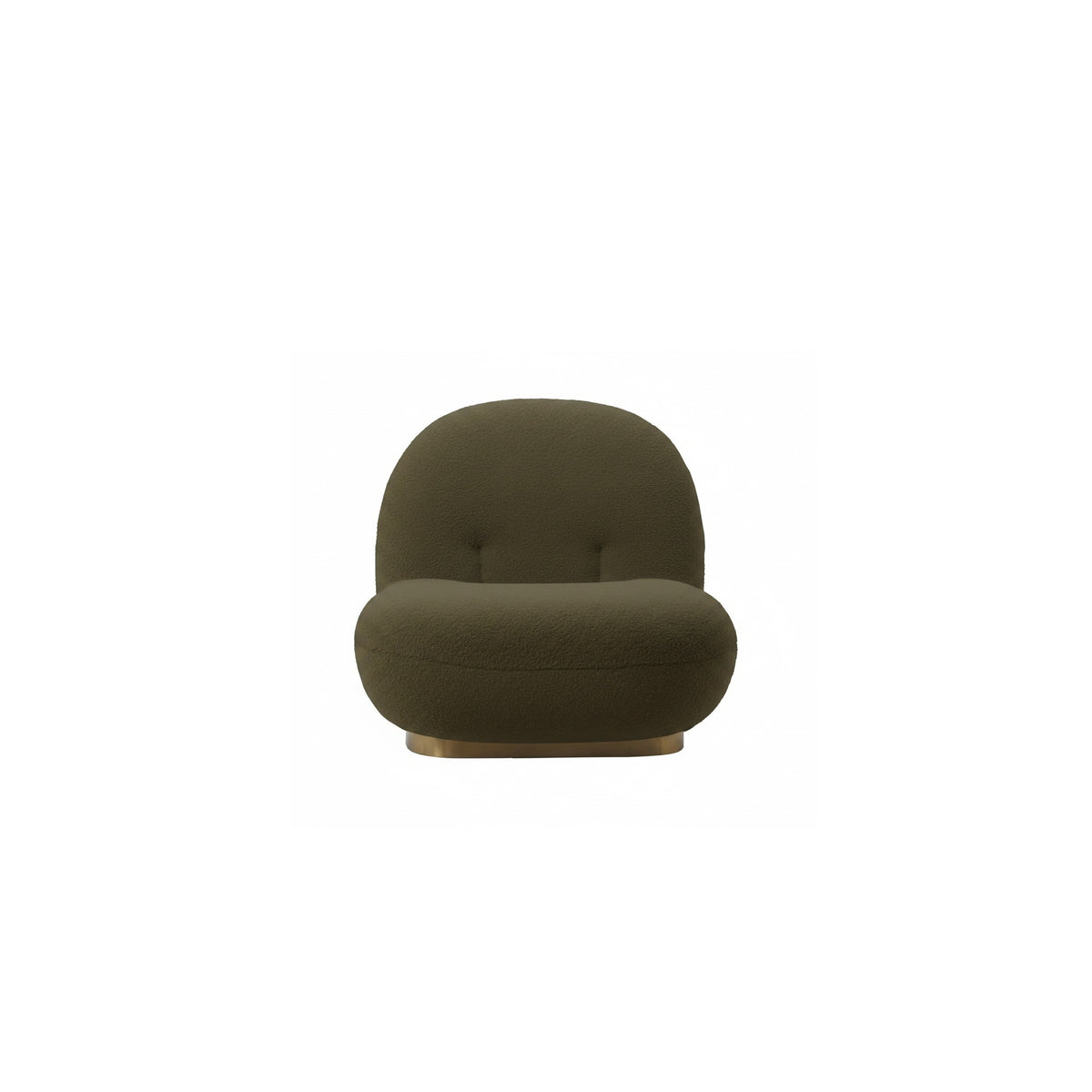 Fauteuil nuage pivotant 360 en tissu bouclette vert kaki, vue de face