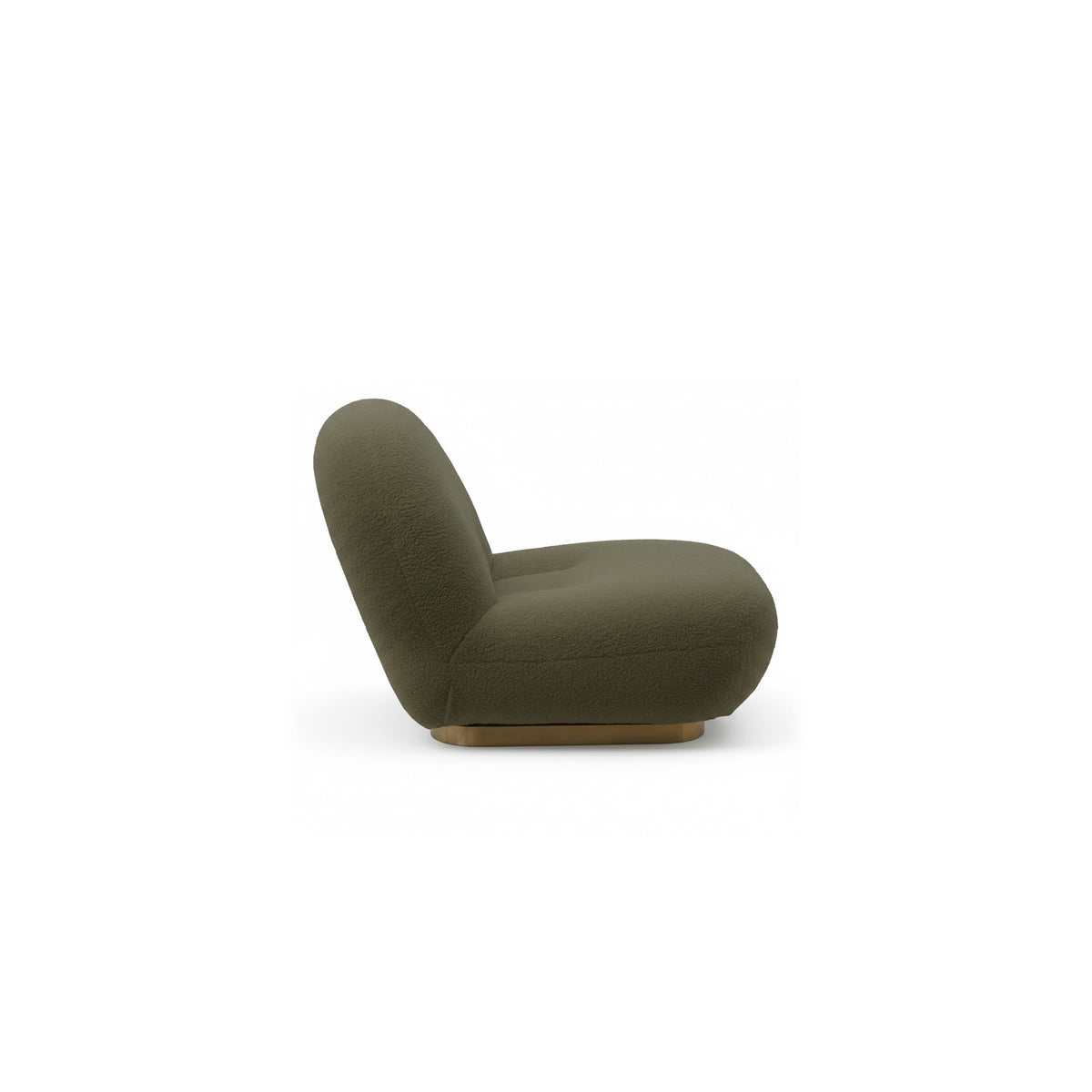 Fauteuil nuage pivotant 360 en tissu bouclette vert kaki, vue de profil