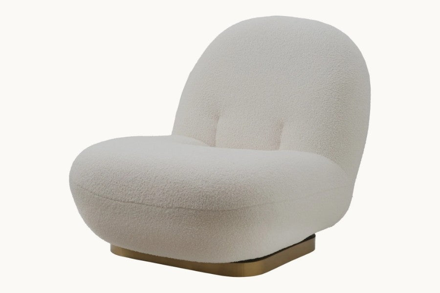 Pastille fauteuil nuage pivotant en tissu bouclette, coloris blanc écru