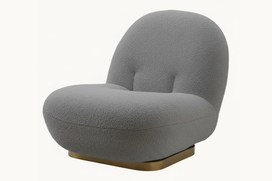 Pastille fauteuil nuage pivotant en tissu bouclette, coloris gris colombe