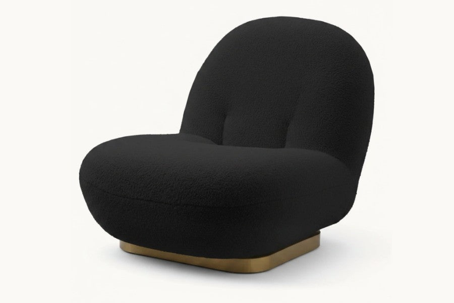 Pastille fauteuil nuage pivotant en tissu bouclette, coloris noir charbon