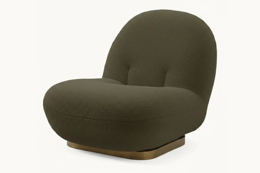 Pastille fauteuil nuage pivotant en tissu bouclette, coloris vert kaki