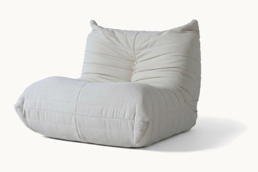 Pastille fauteuil sans accoudoir en velours teddy, coloris blanc écru