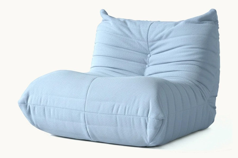 Pastille fauteuil sans accoudoir en velours teddy, coloris bleu ciel