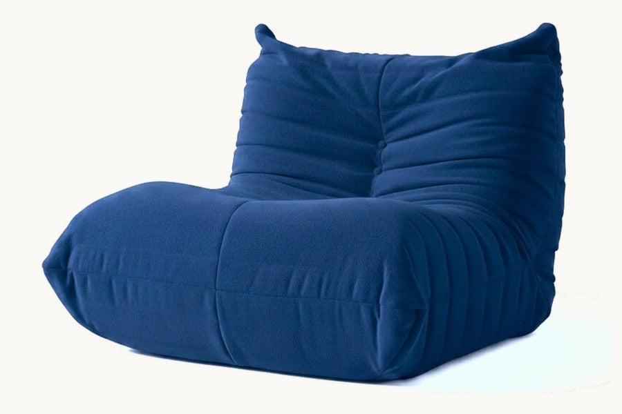Pastille fauteuil sans accoudoir en velours teddy, coloris bleu marine