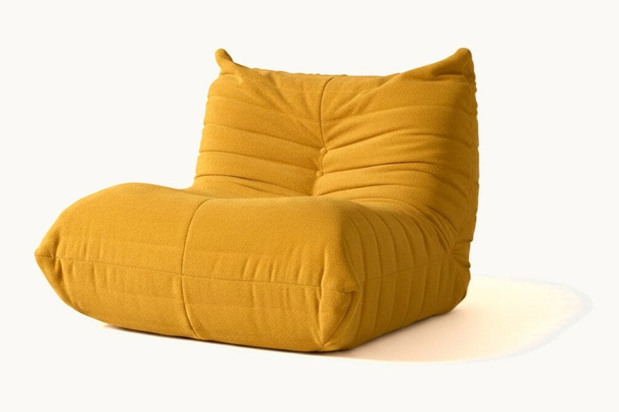 Pastille fauteuil sans accoudoir en velours teddy, coloris jaune moutarde