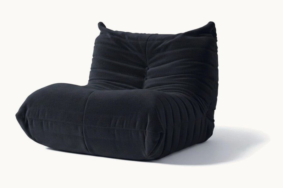 Pastille fauteuil sans accoudoir en velours teddy, coloris noir charbon