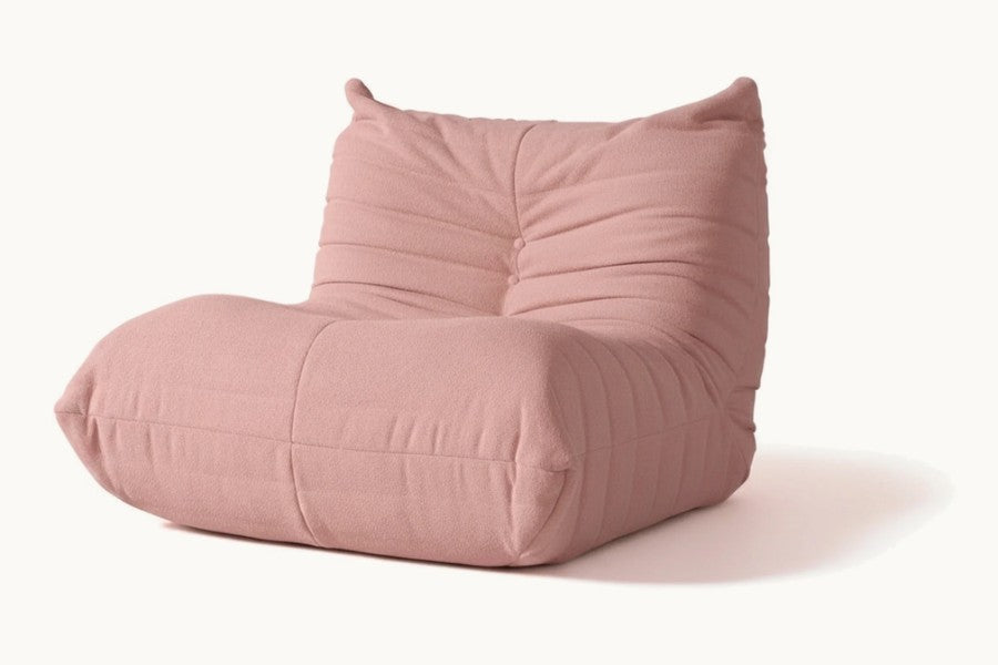 Pastille fauteuil sans accoudoir en velours teddy, coloris rose poudré
