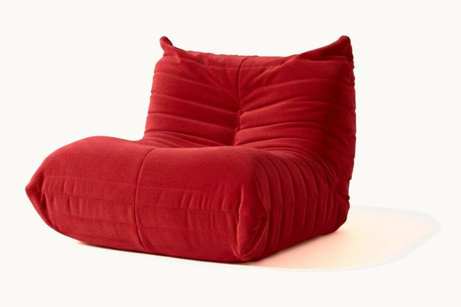 Pastille fauteuil sans accoudoir en velours teddy, coloris rouge carmin