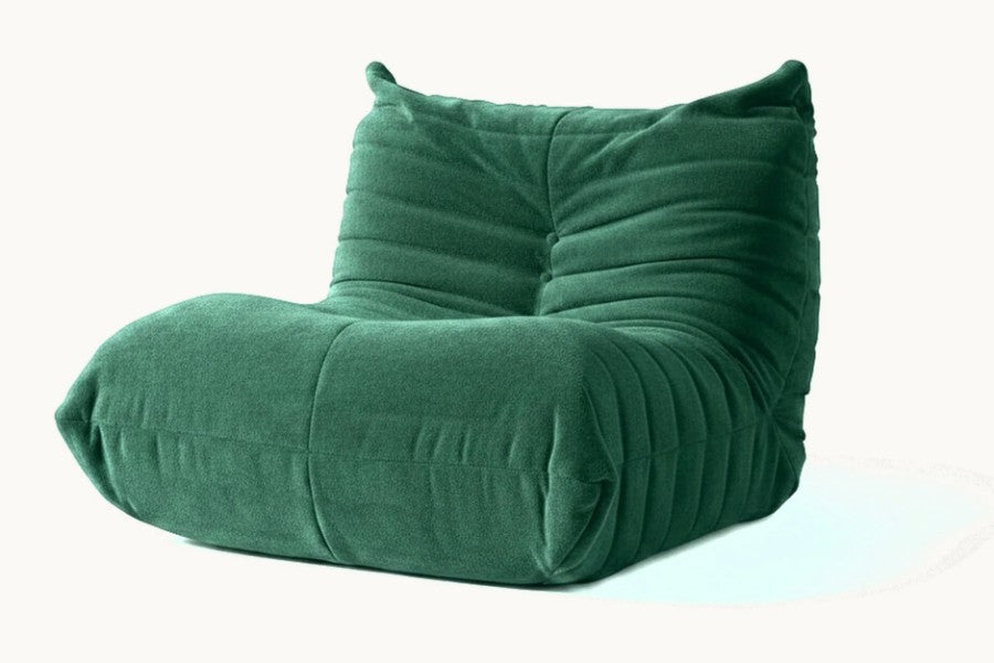 Pastille fauteuil sans accoudoir en velours teddy, coloris vert sapin