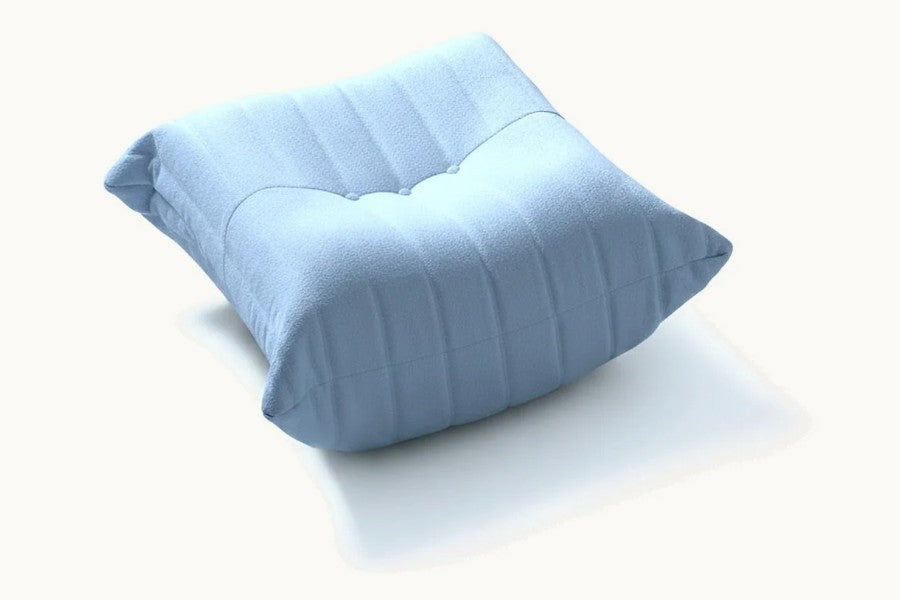 Pastille pouf repose-pieds en velours teddy, coloris bleu ciel