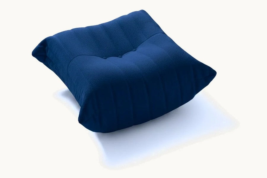 Pastille pouf repose-pieds en velours teddy, coloris bleu marine