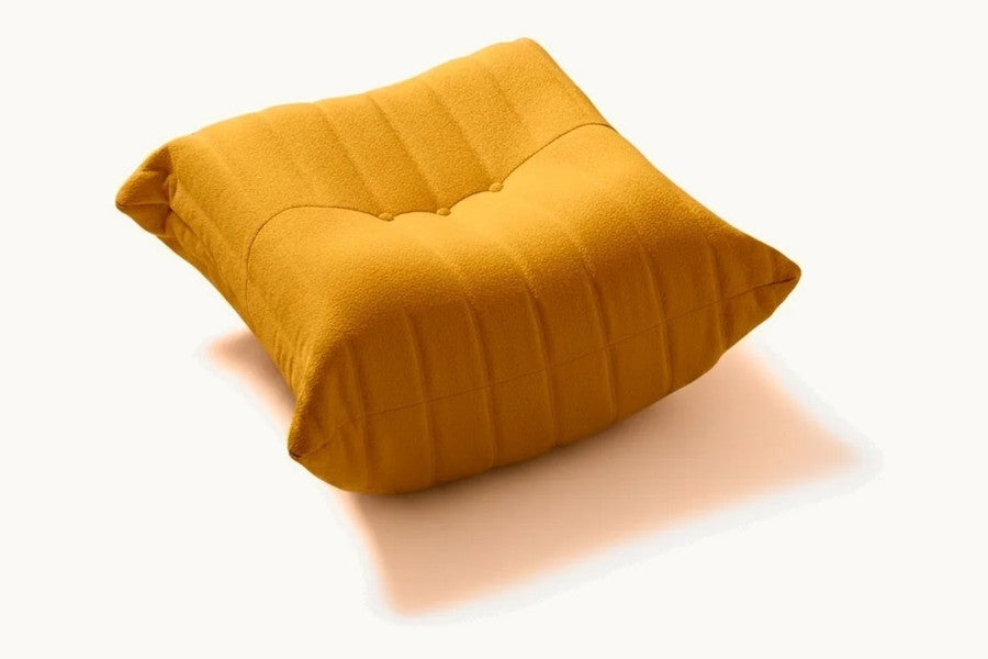 Pastille pouf repose-pieds en velours teddy, coloris jaune moutarde
