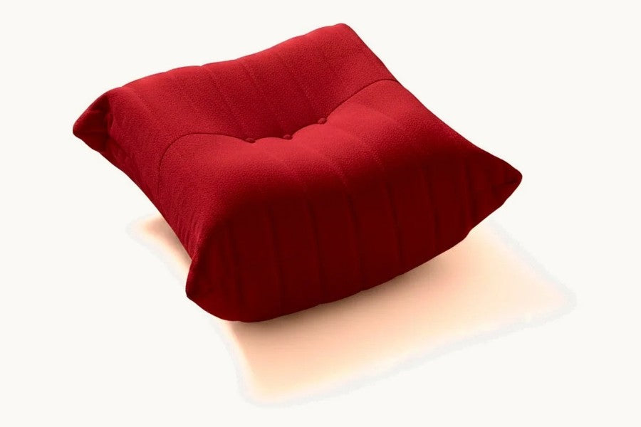 Pastille pouf repose-pieds en velours teddy, coloris rouge carmin