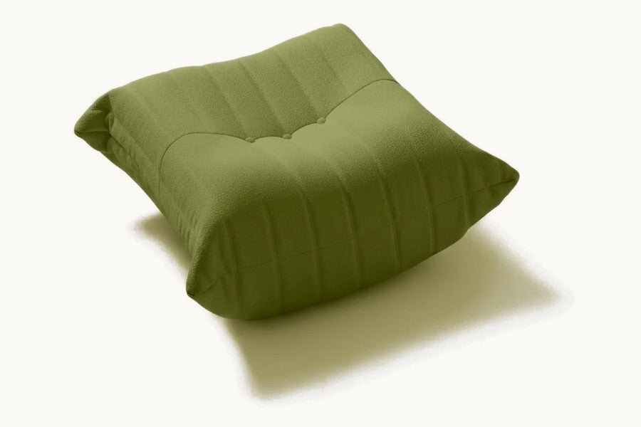 Pastille pouf repose-pieds en velours teddy, coloris vert olive