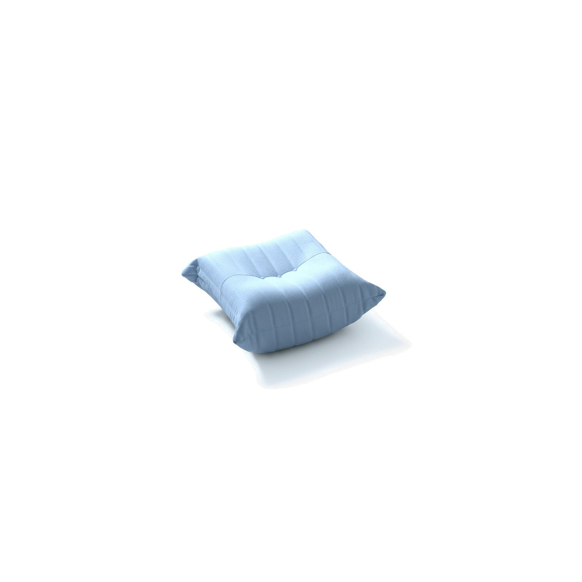 Pouf repose-pieds bas, velours teddy bleu ciel, vue de trois quarts avant