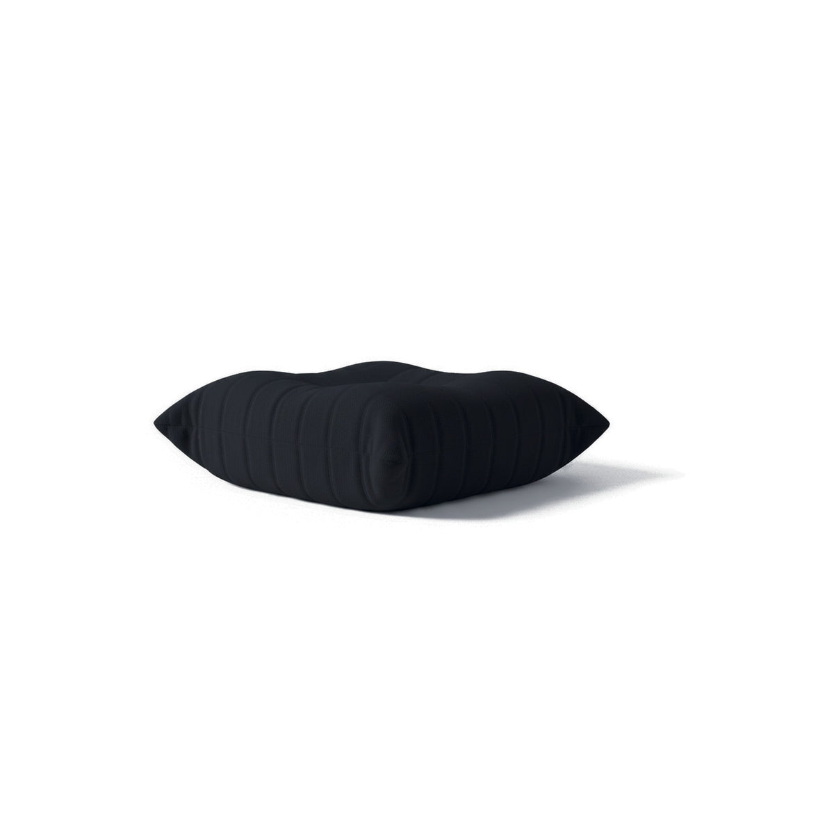 Pouf repose-pieds bas, velours teddy noir charbon, vue de trois quarts arrière