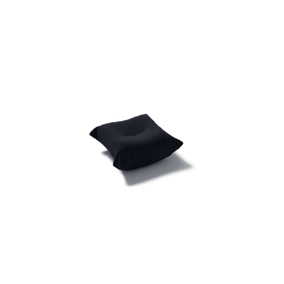 Pouf repose-pieds bas, velours teddy noir charbon, vue de trois quarts avant