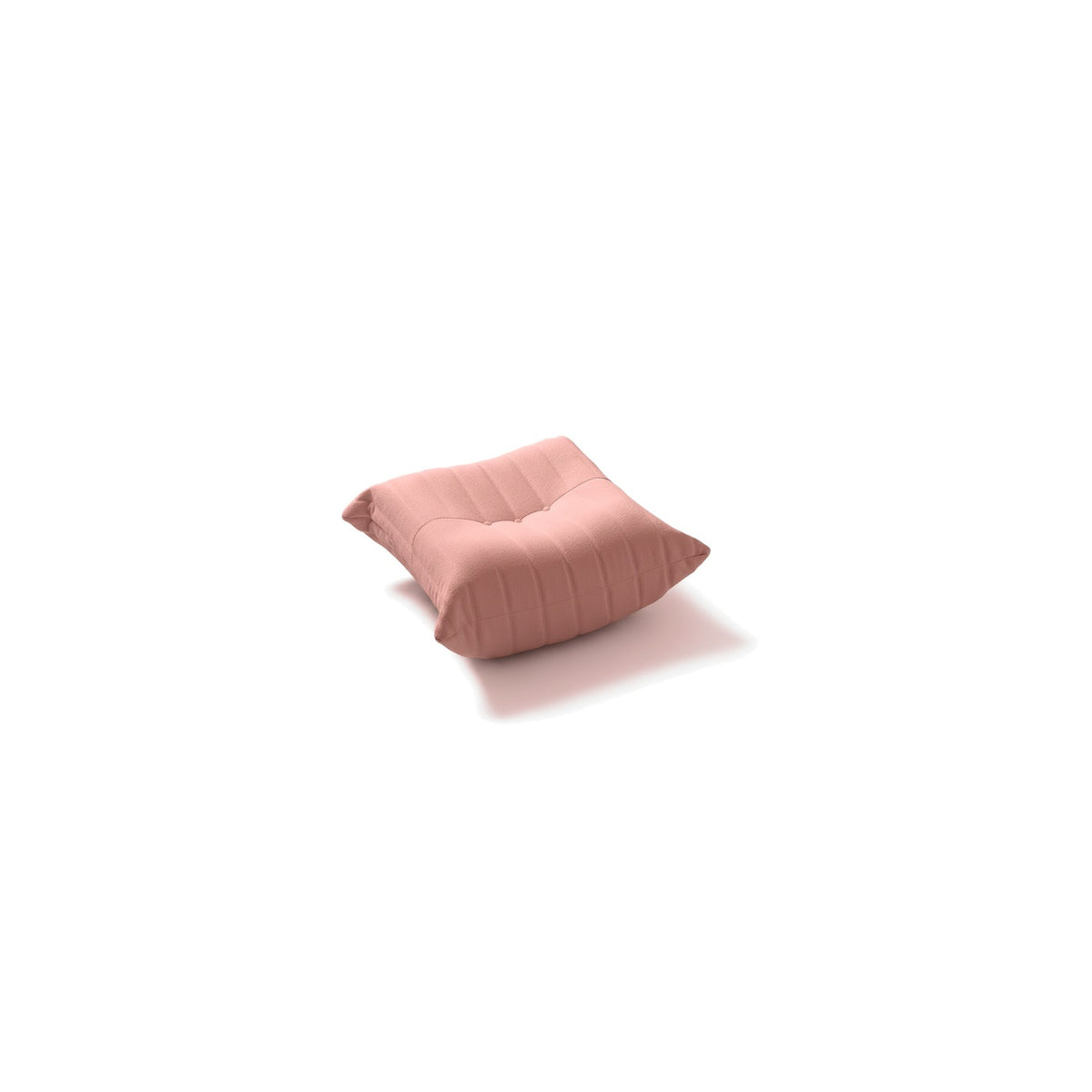 Pouf repose-pieds bas, velours teddy rose poudré, vue de trois quarts avant