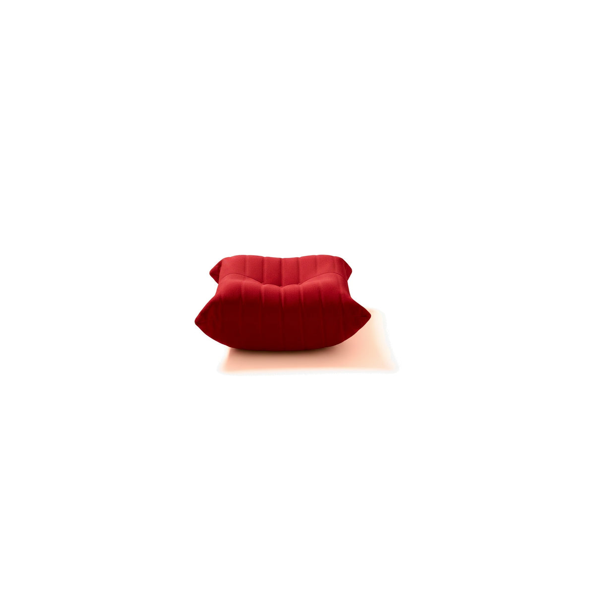 Pouf repose-pieds bas, velours teddy rouge carmin, vue de face